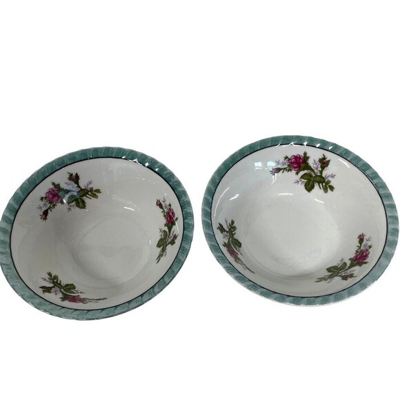 Vintage Yamatsu Japan Floral Bowls Set of 2 Aqua Luster 7" - Picture 1 of 7